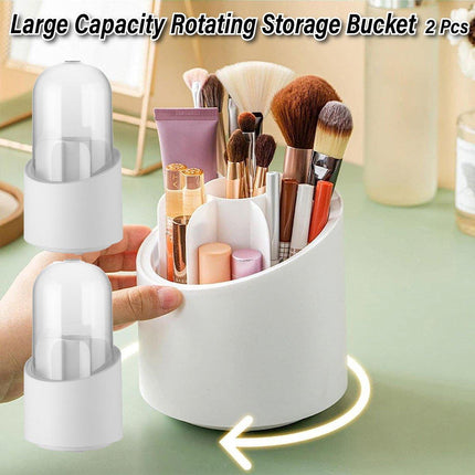 2PCS Large Capacity 360 Degree Rotating Makeup Brush Storage Box Dustproof with Lid