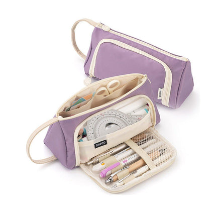 Large Capacity Twill Pencil Bag Multi Layer Stationery Storage Simple Colour