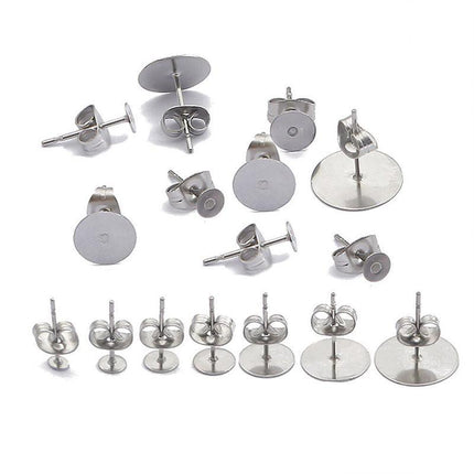 50/100/200PCS Earring Stud Posts Pads+Nut Backs Silvery Surgical Steel DIY Craft 4MM - Aimall