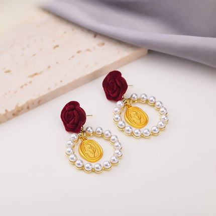 Elegant Velvet Rose Flower Earrings for Women Winter Autumn Fashion Jewelry