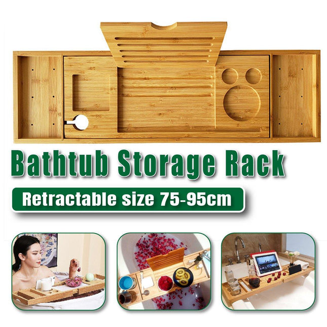 Bathroom Bamboo Bath Caddy Wine Glass Holder Table Tray Bathtub Rack Soap Shelf