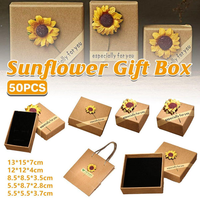50pcs Kraft Paper Sunflower Applique Jewelry Gift Box Packaging Craft Supplies
