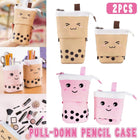 Cute Bubble Tea Cartoon Stationery Box Retractable Standing Pencil Holder Case