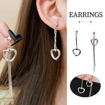 Asymmetrical Love Tassel Earrings Long Drop Dangle Jewelry for Women Fashion