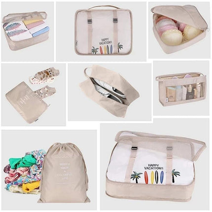 8PCS Packing Cubes Travel Pouches Luggage Organiser Clothes Suitcase Storage Bag - Aimall