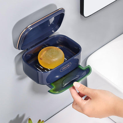 Household Wall Mounted Soap Box With Lid Drainage Non Punch Bathroom Storage Box