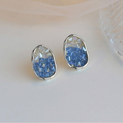 Retro Blue Crystal Earrings Fashion Jewelry Sea Salt Silver Needle Design