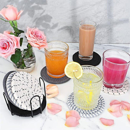 8Pcs Woven Cotton Rope Coasters with Storage Rack Insulation Placemats