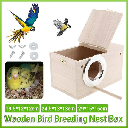 Wooden Nest Bird Breeding Box Parakeet Parrot Cockatiel Cage Nesting House S M L - Aimall