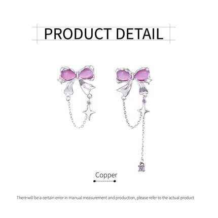 Elegant Bow Tassel Zircon Oil Drop Fashion High-end Clip-on Earrings