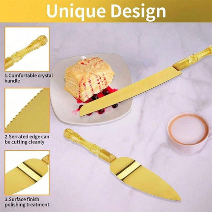 2pcs Stainless Steel Bread Knife Set Gold Serrated Cake Knife and Spatula Tool