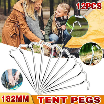 12PCS Tent Pegs Steel Ground Camping Stakes Outdoor Nail 6mm Heavy Duty New - Aimall