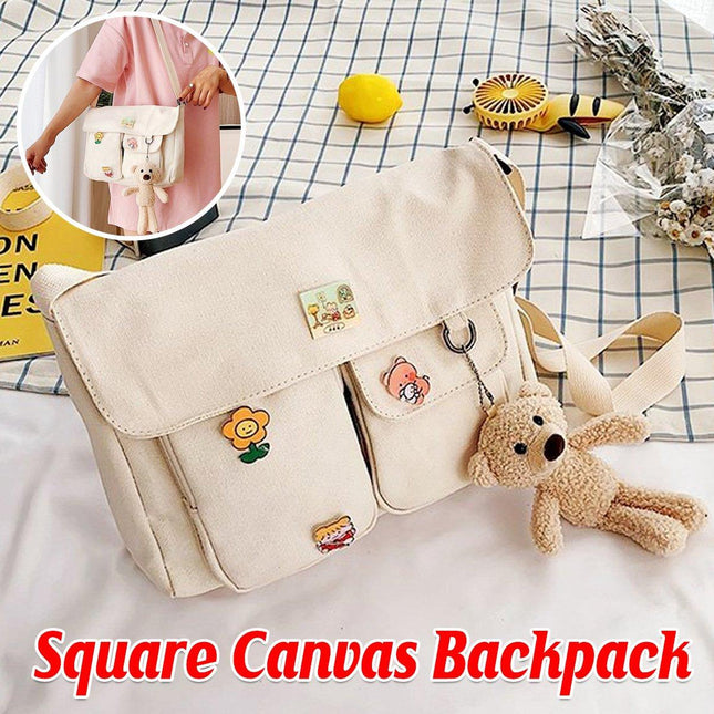 Ladies Small Square Canvas Bag Large Capacity Shoulder Handbag for Everyday Use