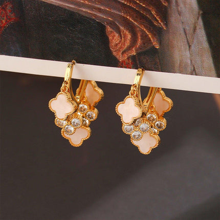 Original Fashion Simple Zircon Four-leaf Clover Earrings Luxury Elegant