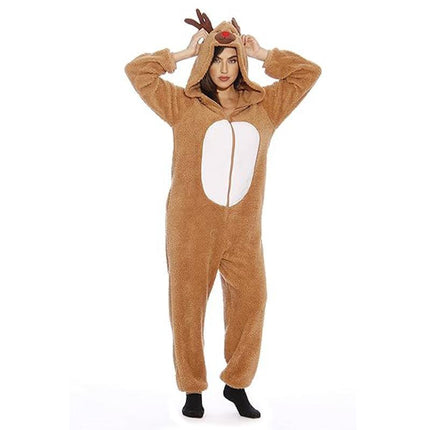 Christmas Reindeer Onesie Adult Khaki Cosplay Pajamas Comfy Animal Costume - Aimall