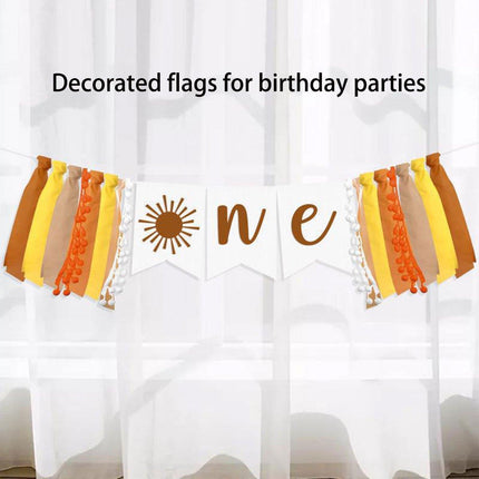 Birthday Party Flag High Chair Decoration Sun Theme Baby Flag Cloth Flowers
