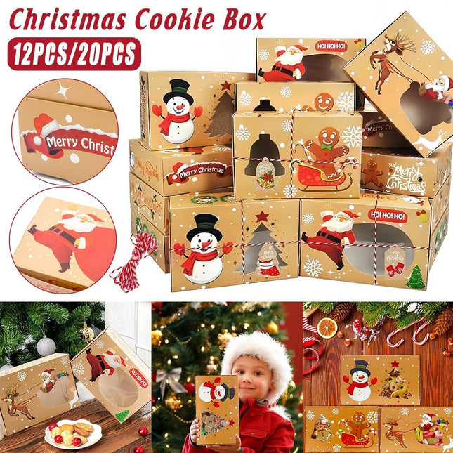 12/20pcs Christmas Biscuit Window Boxes Festive Bread Gift Packaging Storage