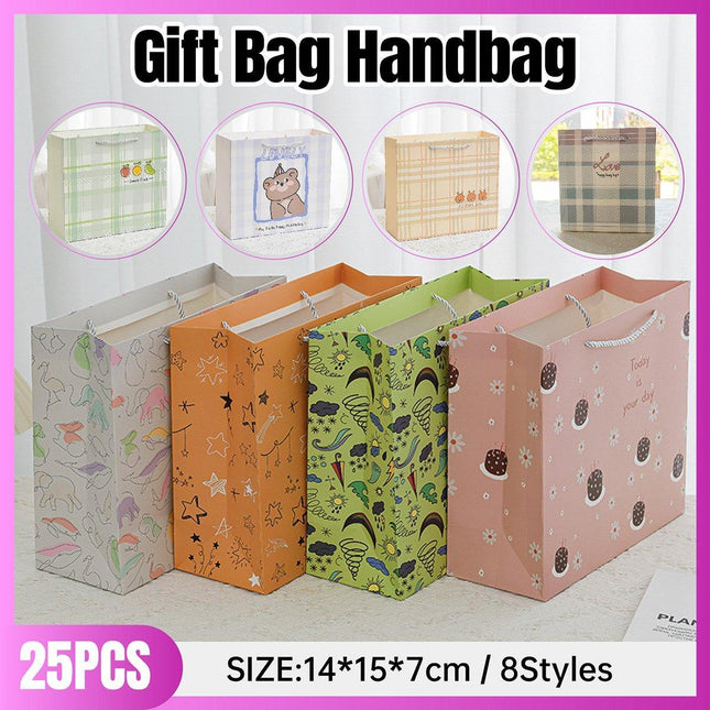 25pcs 14x15x7cm Creative Cartoon Paper Gift Bags Tote for Students Birthday Parties