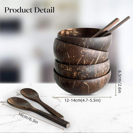 4Sets Natural Coconut Shell Bowls Tableware for Rice Dessert Salad