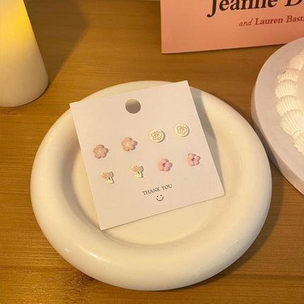 Cute Pink Stud Earrings Set for Women Girls Simple Fashion Jewelry Accessories