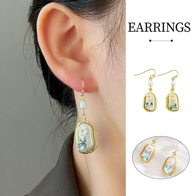 French Vintage Butterfly Flower Baroque Pearl Earrings Elegant High-end Design