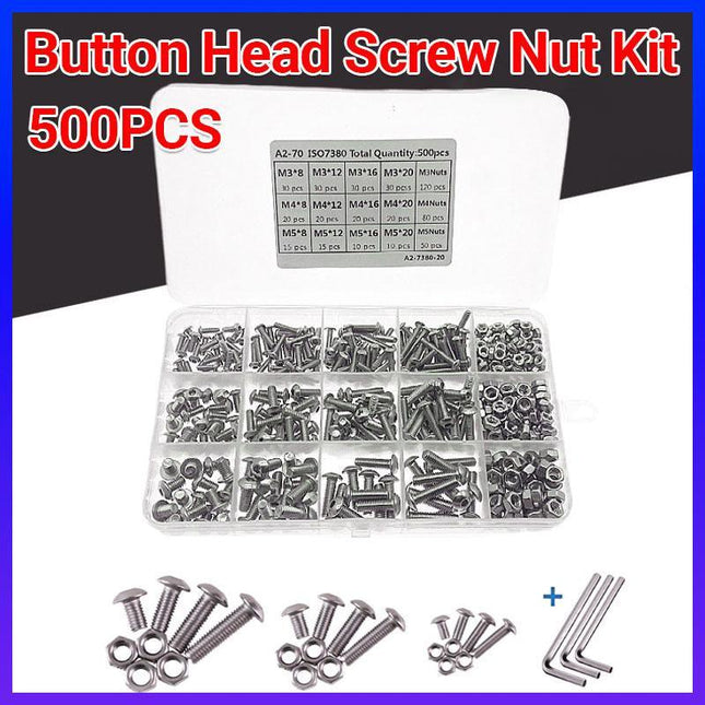 500x M3/M4/M5 Stainless Steel Hex Socket Button Head Bolts Screws Nuts Kit NEW - Aimall