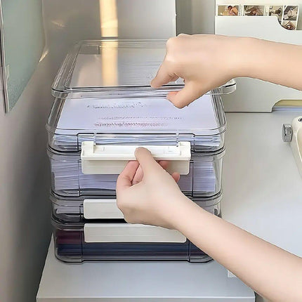 Large Capacity A4 File Storage Box Transparent Plastic Document Organizer Case