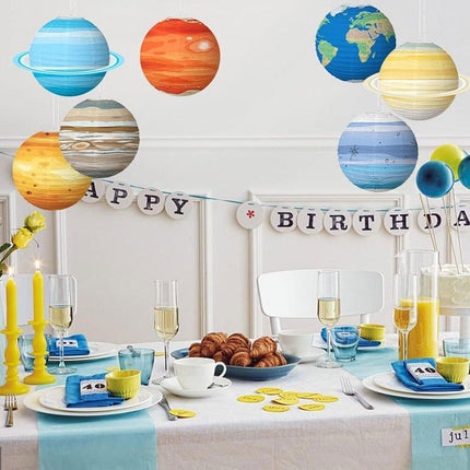 8PCS Foldable Planet Paper Lantern DIY Handmade Round Star Theme Party Decor