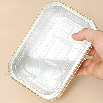 50 PCS Thickened Foil Box with Plastic Lid Rectangular Aluminum Foil
