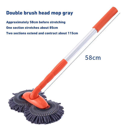 Retractable Double Head Car Cleaning Tool Chenille Wash Mop Rotating Soft Brush