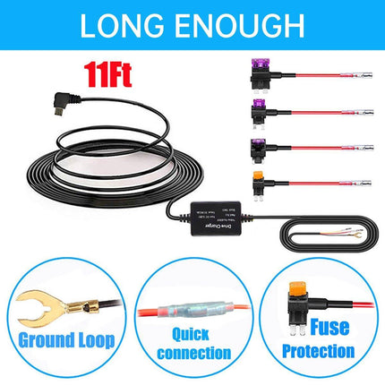 Retractable Dashcam Power Cord Video Streaming Media 24-Hour Car Parking Monitor