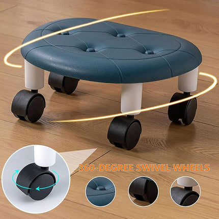 Imitation Leather Low Stool with Wheels Modern Bedroom Living Room Plastic Bench