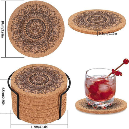 12Pc Cup Coasters Coffee Pad With Rack Nordic Mandala Round Cork Coaster - Aimall