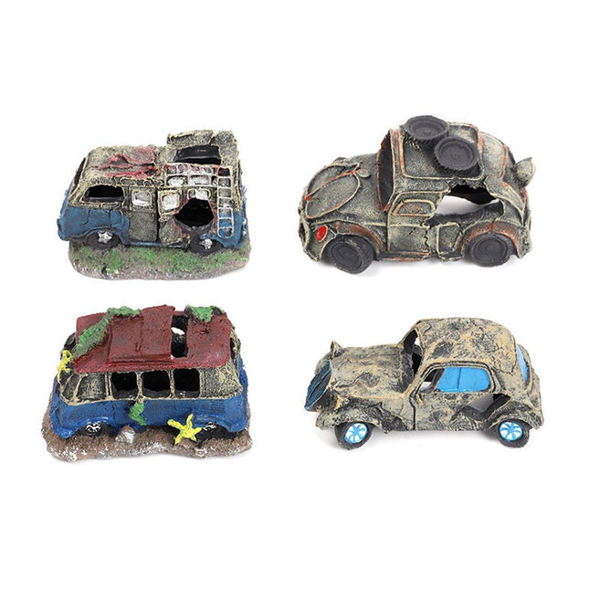 Creative Aquarium Decoration Resin Car Wreck Fish Shrimp Escape House Landscape