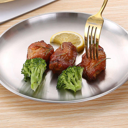 6pcs Stainless Steel Round Dinner Plate Tray Set for Home Kitchen Serving Plates