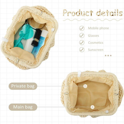 Woven Women Clutch Purse Dumpling Straw Tote Bag Shoulder Straw Crossbody Bag