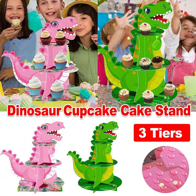 3 Tier Cartoon Dinosaur Party Cake Display Stand Dessert Cupcake Rack Holder