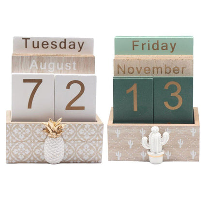 Rustic Wooden Perpetual Desk Calendar DIY Block Calendar Office Desktop Decor