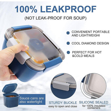 Blue Double Layer Salad Box Bento Box Lunch Box with Compartments for Food