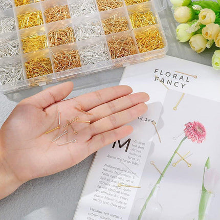 2400PCS Gold-Plated Silver-Plated Jewelry Making T-Pin Nine-Pin Set Accessories