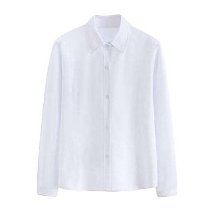 Ladies Womens Plain Long Sleeve Work Shirt Collar Office Formal Blouse Easy Care - Aimall