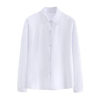 Ladies Womens Plain Long Sleeve Work Shirt Collar Office Formal Blouse Easy Care - Aimall