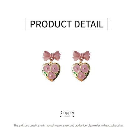 Lovely Pink Bow Heart Shaped Earrings Women Sweet Fashion Jewelry Gift
