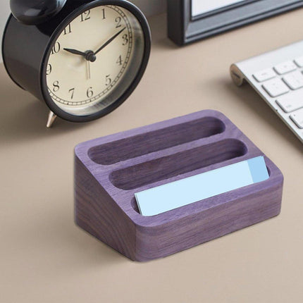 Black Walnut 3 Compartment Business Card Holder Office Card Organizer Case
