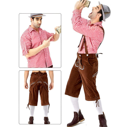 Oktoberfest Mens Lederhosen Costume Bavarian German Beer Embroidered Outfit - Aimall