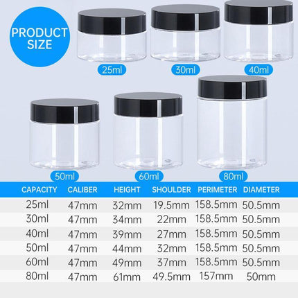 10pcs Wide Mouth Plastic Jars Black Lid Transparent Skin Care Cream Containers