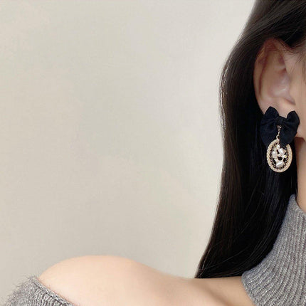 Vintage Oval Earrings Women Black Bow Elegant Jewelry Fashion Accessories
