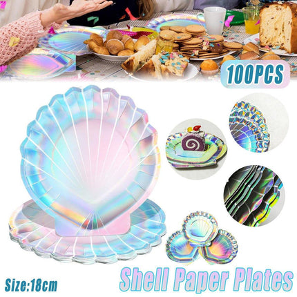 100pcs High Appearance Paper Plates Shell Cake Fast Food Party Disposable Plates