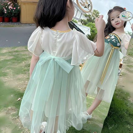 Girls Hanfu Chinese Style Princess Dress Green Traditional For Girl Clothing