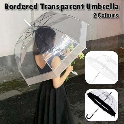 Clear Dome Umbrella Wedding Party Transparent Parasol Handle Waterproof Rain